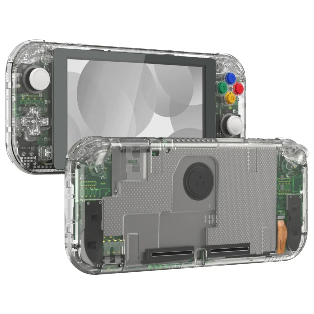 Nintendo Switch Lite replacement shell in Clear, front and back